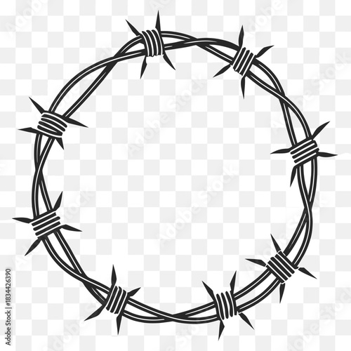 Vector illustration circular barbed wire wreath design, a sharp and dangerous frame illustration suitable for symbolic representation