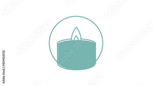 Simple teal lit candle icon in circular frame, minimalist illustration design isolated on white background, Vector