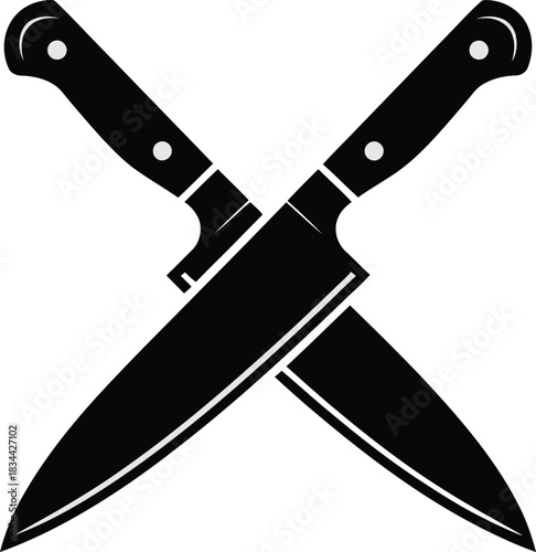 Crossed chef knives cooking kitchen utensil logo design element