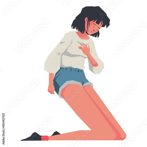 Casual girl on knees character