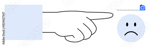 Bullying concept. A pointing hand gestures towards a sad face with a measurement scale emotional impact. Bullying prevention, mental health awareness, emotional abuse, behavioral education, empathy