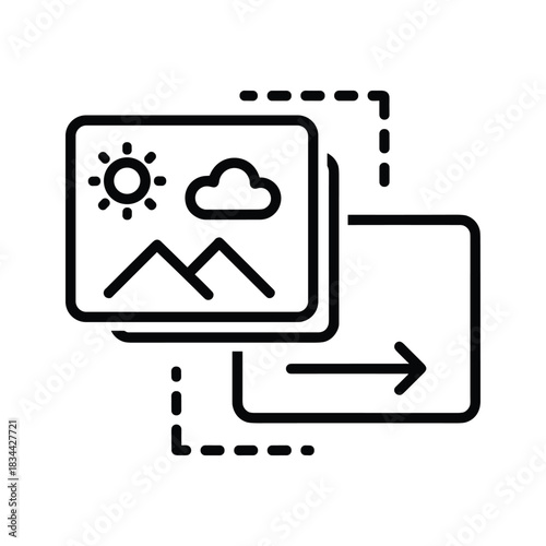 Icon representing image transfer or copy action with landscape vector
