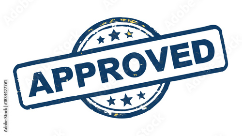 Official stamp indicating successful validation or authorization; a grunge textured emblem signifying agreement, consent, or a positive decision on a proposal