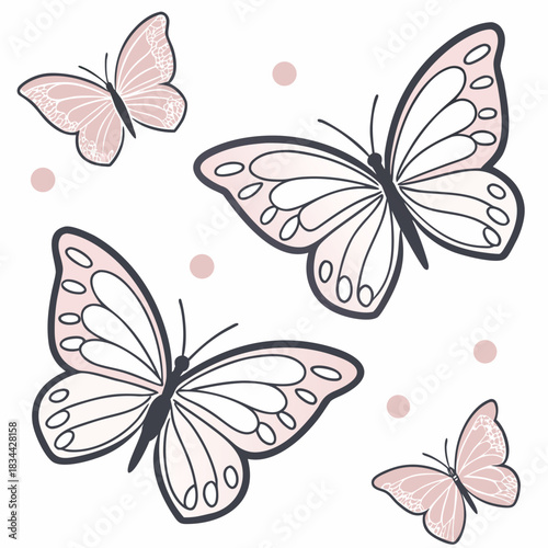 Pastel pink butterflies are scattered around, creating an elegant and delicate art piece