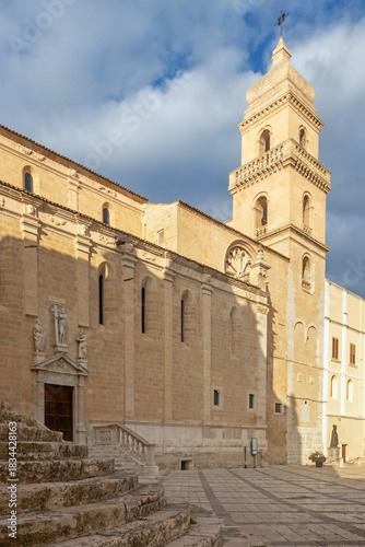Gravina in Puglia, Italy, a foreshortening of the Santa Maria Assunta cathedral at sunset