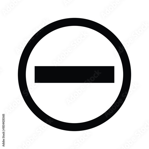 Black prohibition symbol with horizontal bar on white background forbidden stop