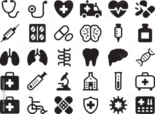 Medical Icons Set Solid Style With White Background illustration