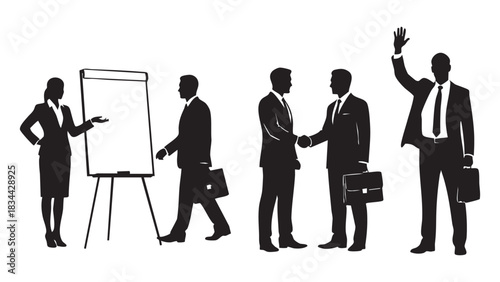 Silhouettes of business people standing together in a professional group illustration
