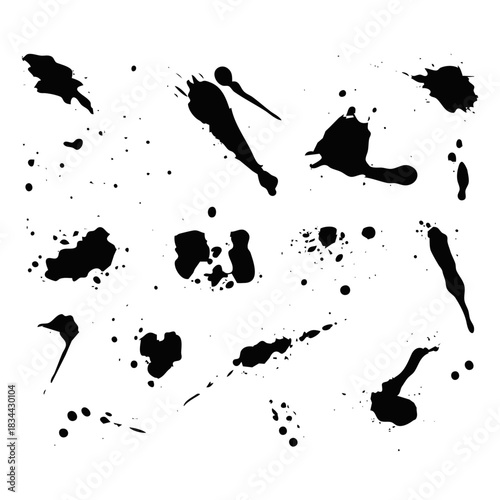 Abstract Black Ink Splatter and Stain Elements Set