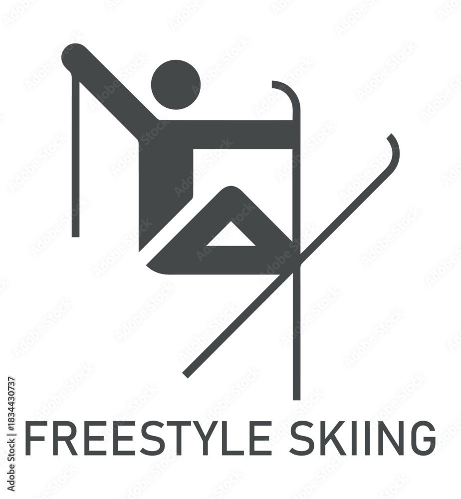 Naklejka premium Freestyle skiing. Vector pictogram and icon. Winter games and sport