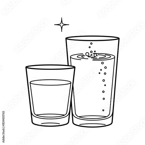Two glasses of water one sparkling with bubbles and a starburst drink beverage