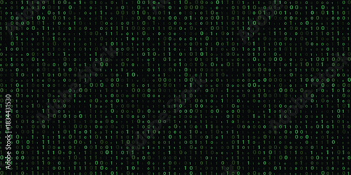 Digital Binary Code Stream with Green Digits on Black Background Representing Data and Technology programming