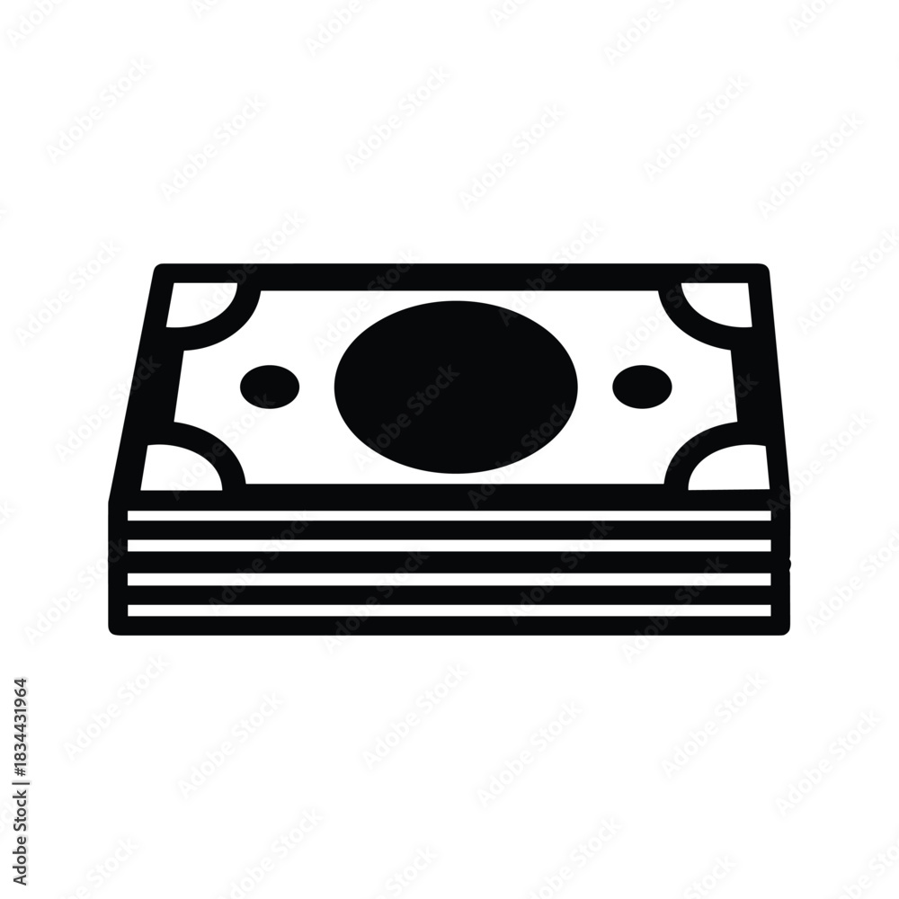 Fototapeta premium Stack of black paper money icon with circle and dots cash currency