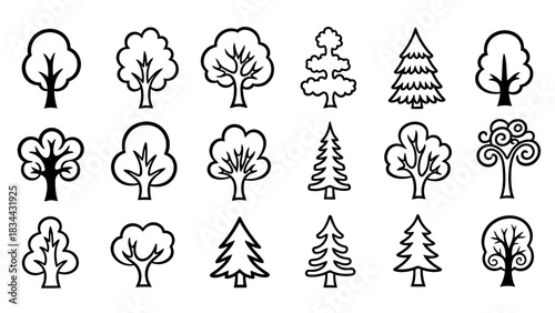 Set of line art icons representing graphic design tool concept