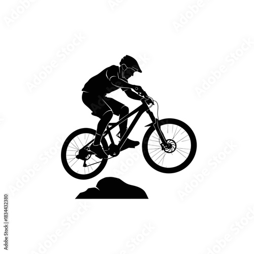 silhouette of a man riding a bicycle vector silhouette on a white background.