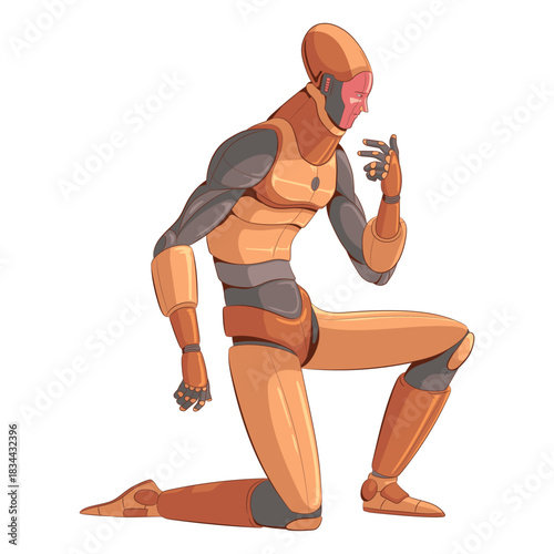 Kneeling android illustration character