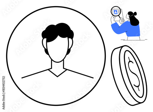Identity verification concept. Identity ed through a profile, currency, and verification process. Identity plays a key role in secure transactions and app authentication. Applicable for fintech