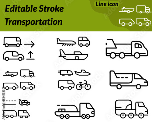 A modern transportation icon illustrated with smooth. Minimal line art depicting various travel modes such as cars buses trucks bikes. Designed for clarity versatility this icon represents mobility.
