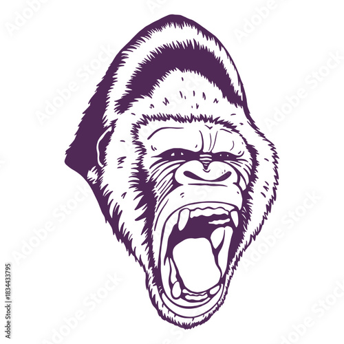 Roaring gorilla head hand drawn