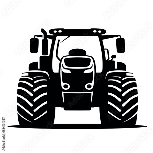 Front view silhouette of a modern agricultural tractor