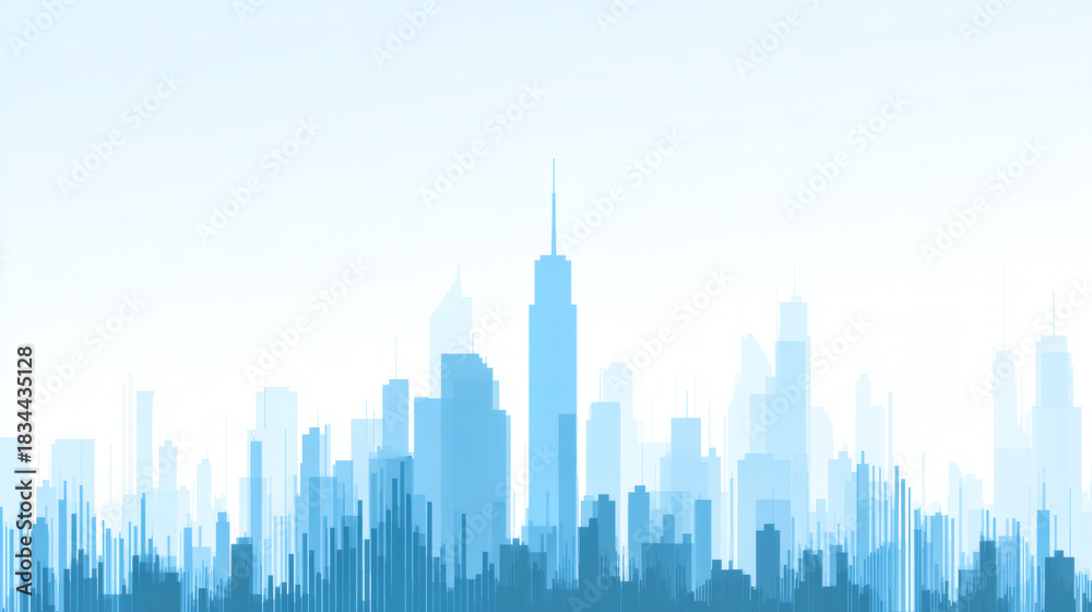 Obraz premium Abstract City Skyline with Modern Skyscrapers in Light Blue Tones