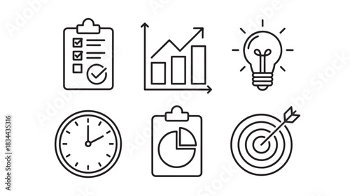 Set of business planning icons simple line vector symbols for project management and productivity isolated on white background