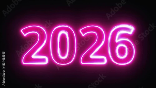 Animated neon numbers 2026 on black background
