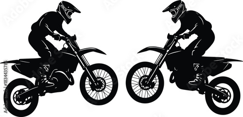Motocross and Dirt Bike Rider Silhouette Set: Dynamic Vector Illustration of Motorbike Athletes in Action, Ideal for Off-Road Racing, Extreme Sports, and Competition Concepts.