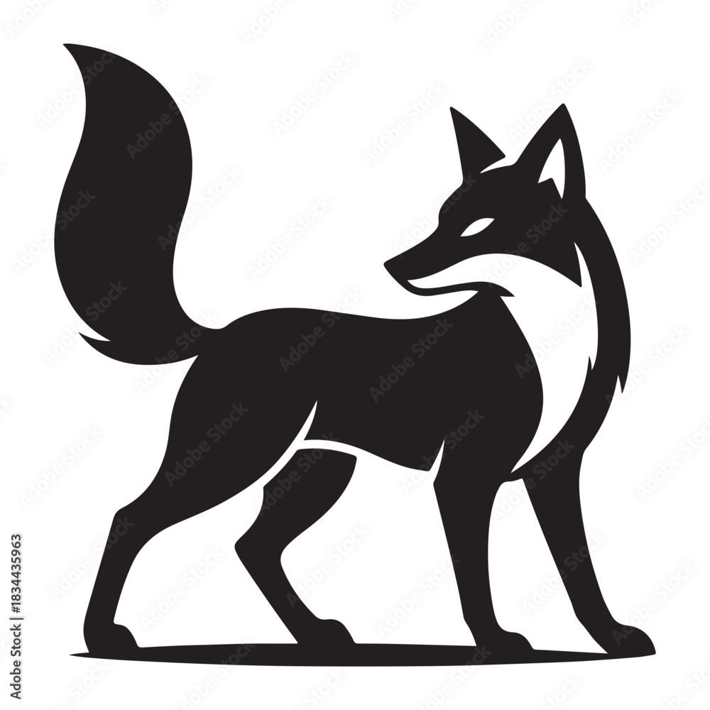 Obraz premium Fox standing proud with flowing tail under calm evening sky.