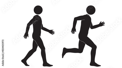 Walking and running silhouette simple vector illustration of a person in motion isolated on white background