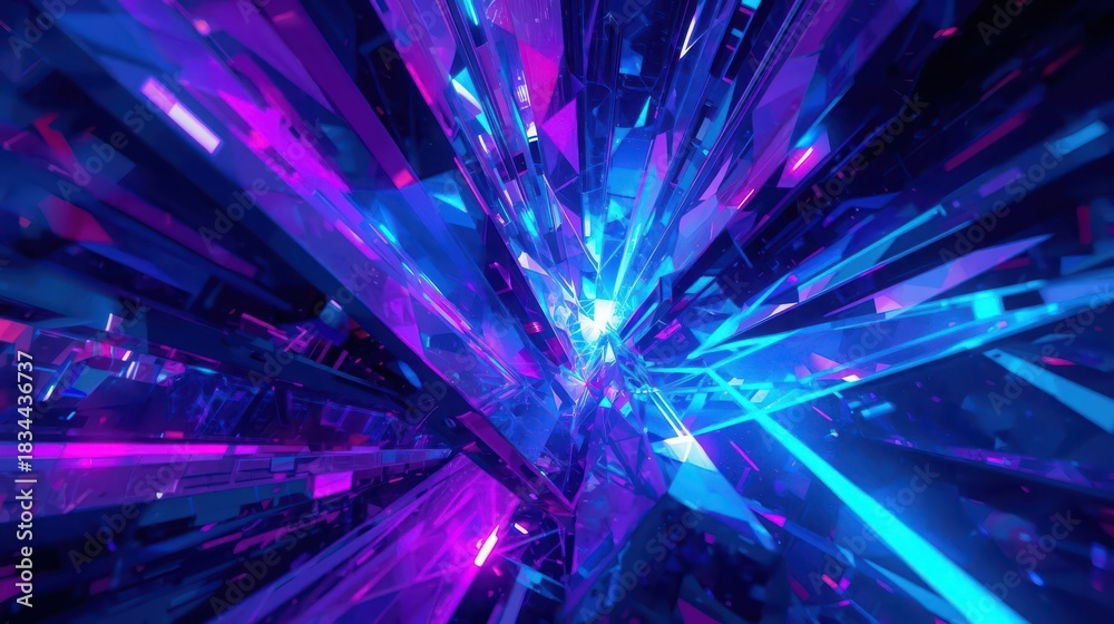 Fototapeta premium Abstract 3D Render of Neon Crystal Shards in Vibrant Colors