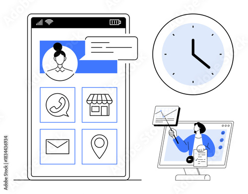 Digital communication concept. Digital tools enhancing communication and professional workflows. Digital platforms improving messaging, scheduling, and data analysis. For business, networking