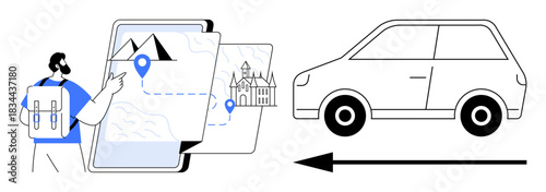 Travel concept. Travel tools including navigation apps and map markers streamline exploration and route planning. Travel enhances destinations, journeys, and efficient trip management. Ideal