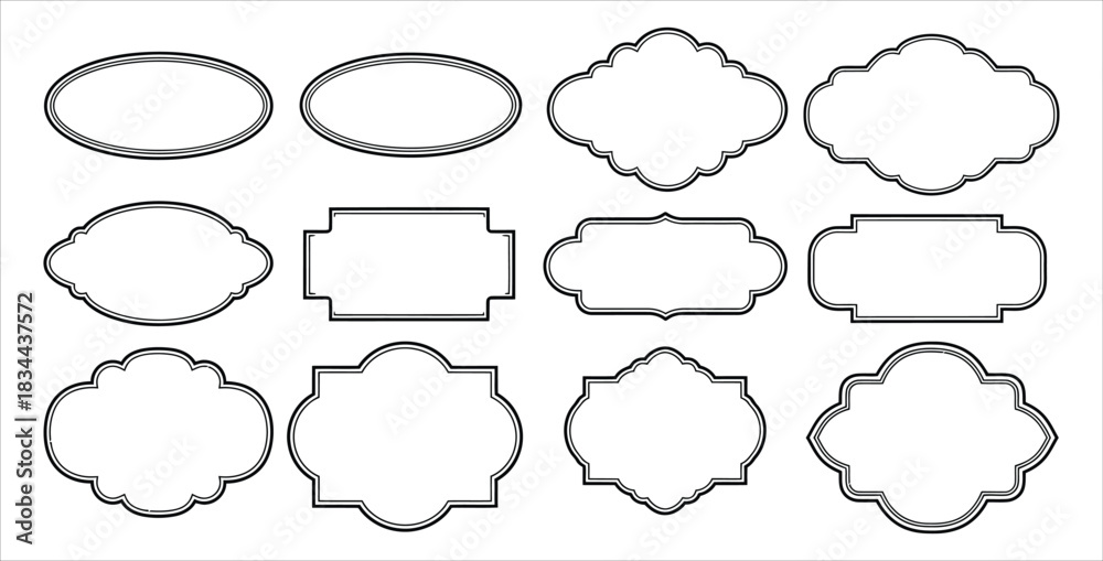 Obraz premium Collection of twelve decorative frames in various shapes for labels and design elements