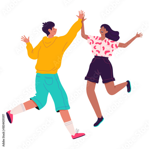 Boy and girl high five