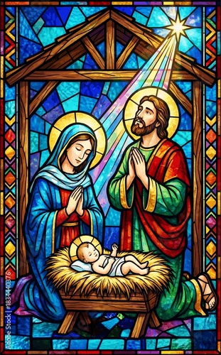 Christmas Nativity Scene Stained Glass