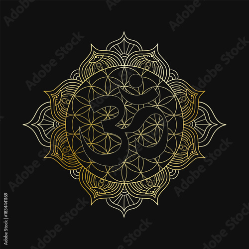 Golden Flower of Life Mandala with Om