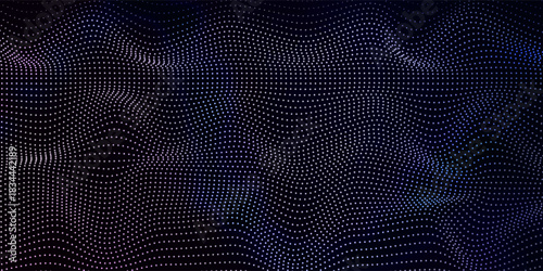 Vector digital technology wave. Dark cyberspace with colors motion dots and lines. Futuristic digital background. Big data analytics.