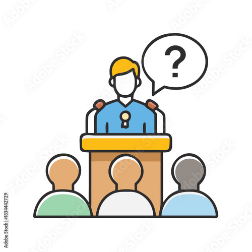 A journalist asking a bold and unexpected question during a press conference, representing an impertinent inquiry