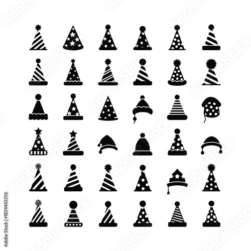 Collection of party hats isolated on for celebration event