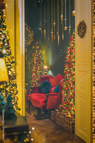 Christmas home decor, set-ups and decorations. Christmas spirit and home decor with a lot of details, in a warm and gentle light with a rich bokeh.