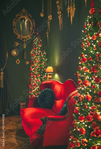 Christmas home decor, set-ups and decorations. Christmas spirit and home decor with a lot of details, in a warm and gentle light with a rich bokeh.