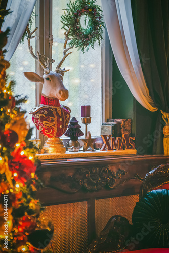 Christmas home decor, set-ups and decorations. Christmas spirit and home decor with a lot of details, in a warm and gentle light with a rich bokeh.