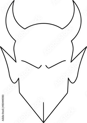 Stylized devil head horned icon line art