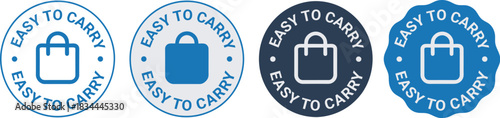 Set of Four Blue and Black Circular Vector Badges Stamped with Text Easy To Carry and Shopping Bag Icon for Convenience
