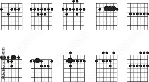 Guitar chords diagrams for music education and guitar learning tools