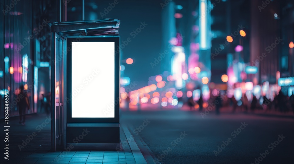 Obraz premium Blank Advertisement Billboard Mockup at Nighttime City Street, Ideal for Marketing Campaigns and Urban Promotions