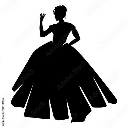 Standing girl in long dress silhouette
