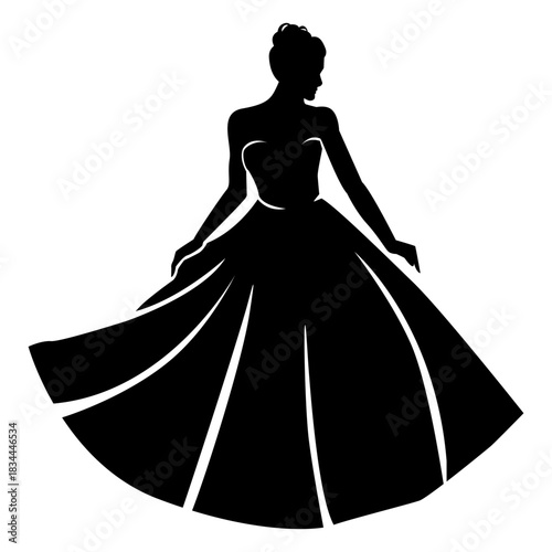 Standing lady in long dress silhouette