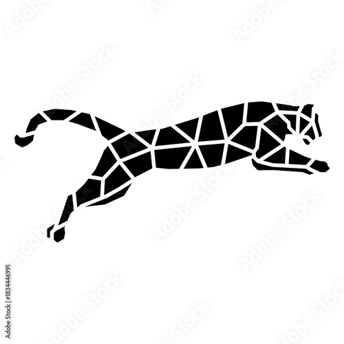 Jumping cougar polygonal silhouette